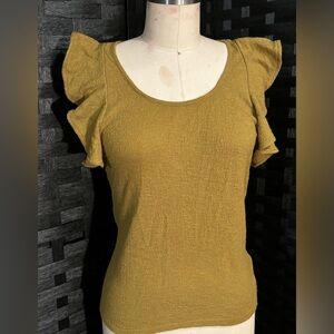 Madewell Chartreuse Green Textured Ruffle Sleeve Knit Top Shirt XXS Small